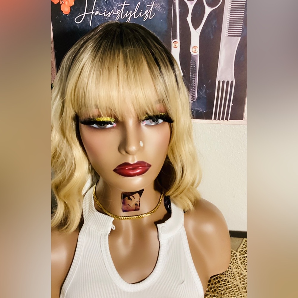 Two-tone synthetic light wave wig with  band for woman any occasion.